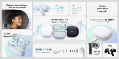 Audifonos Xiaomi Redmi Buds 5 Pro Bluetooth con Cancelacion de Ruido